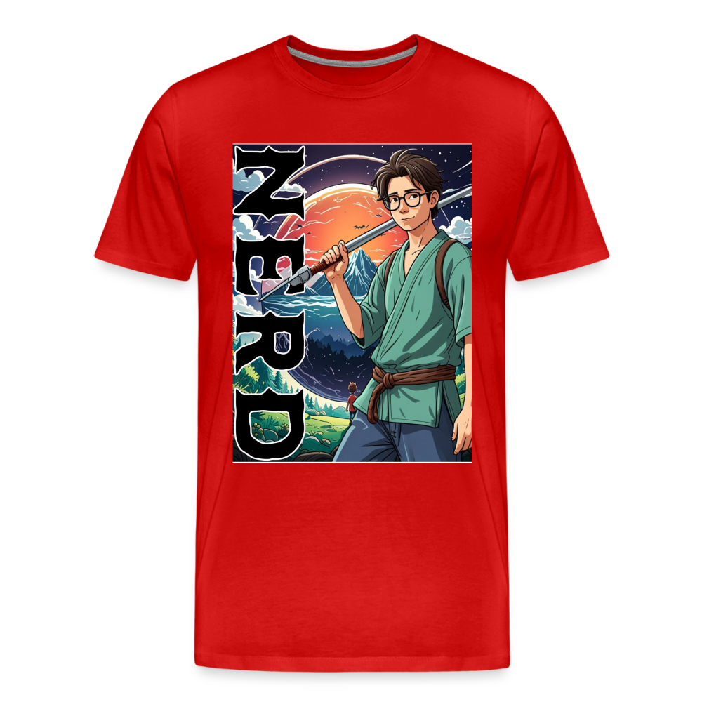 Anime Nerd Graphic Men's Premium T-Shirt - red