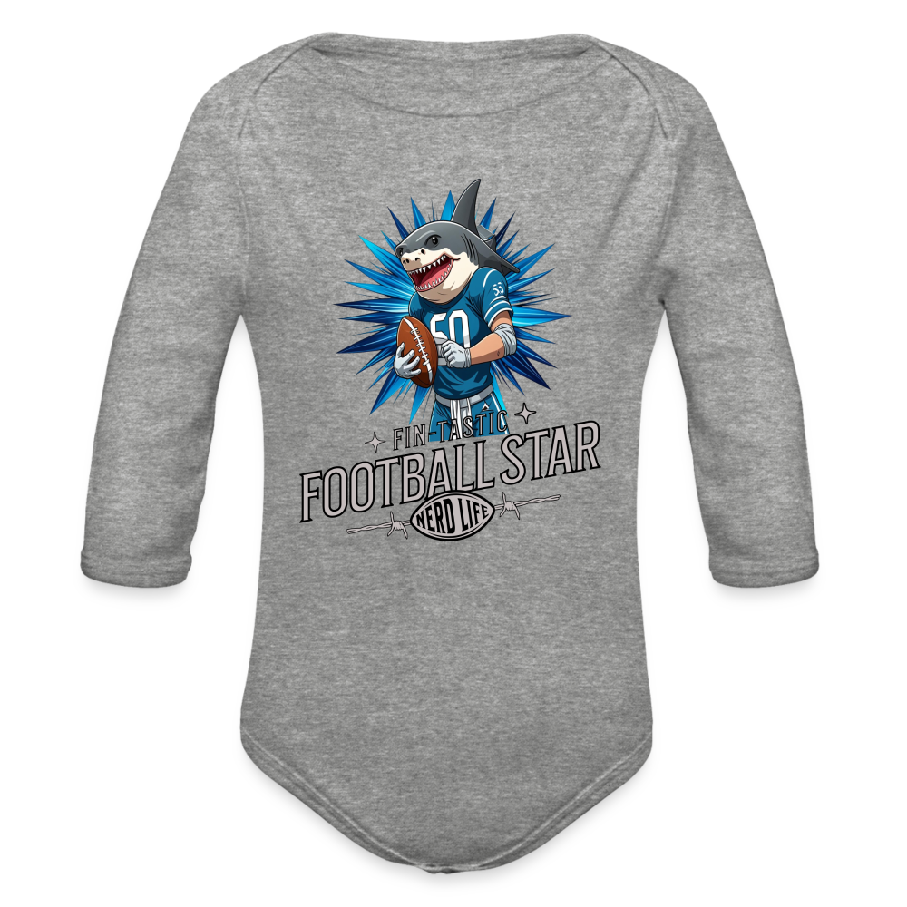 Fin-Tastic Football Star Organic Long Sleeve Baby Bodysuit - heather grey