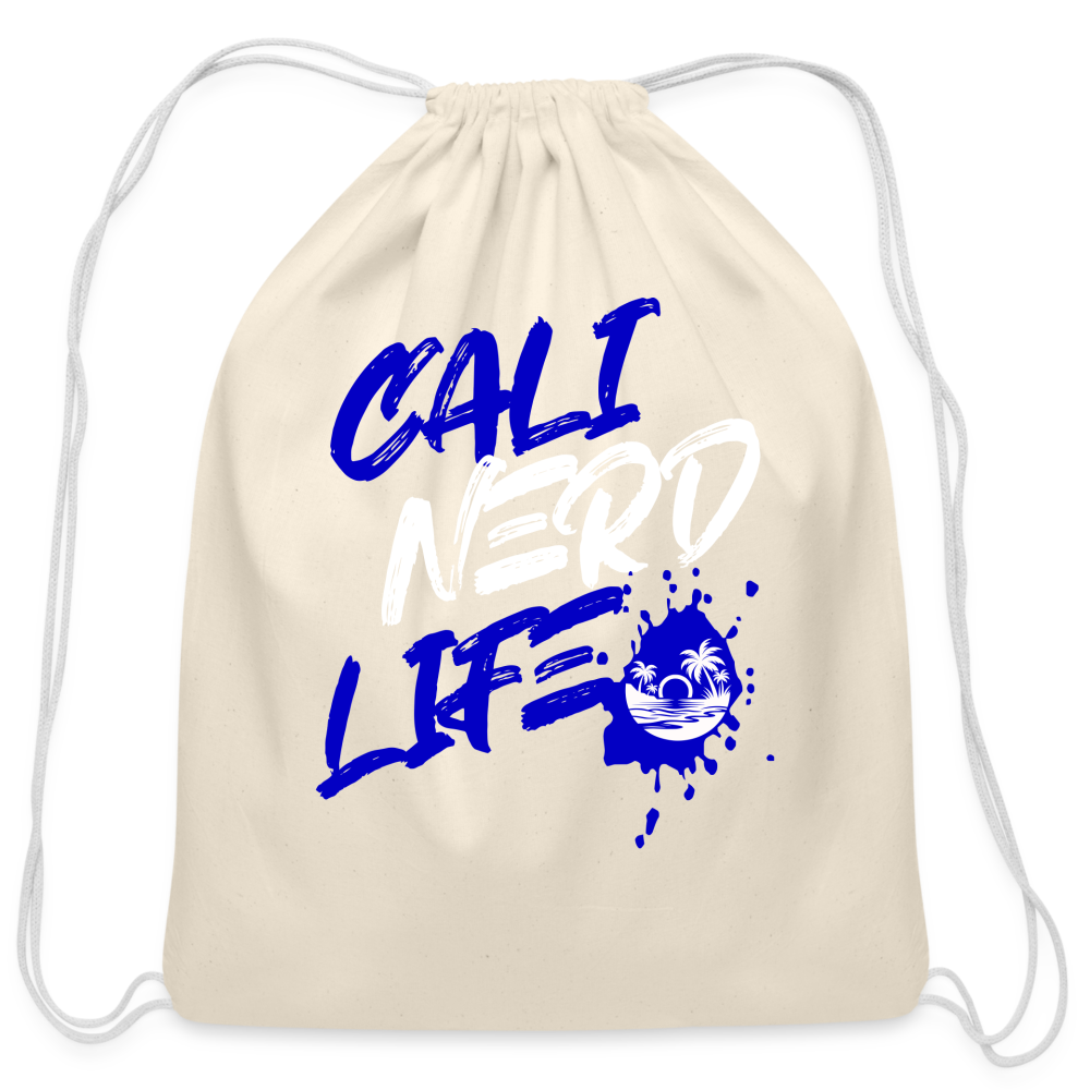 Cali Nerd Life Graphic Cotton Drawstring Bag - natural