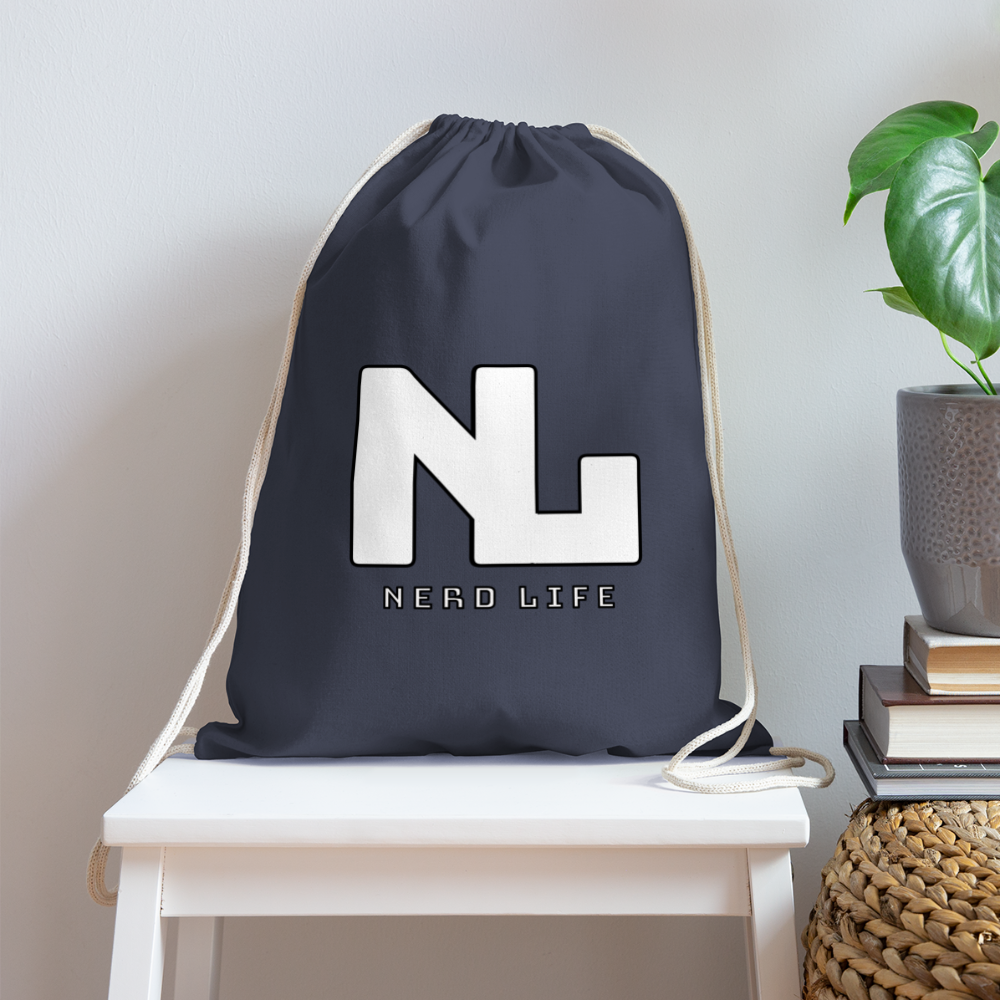 Nerd Life Graphic Cotton Drawstring Bag - navy