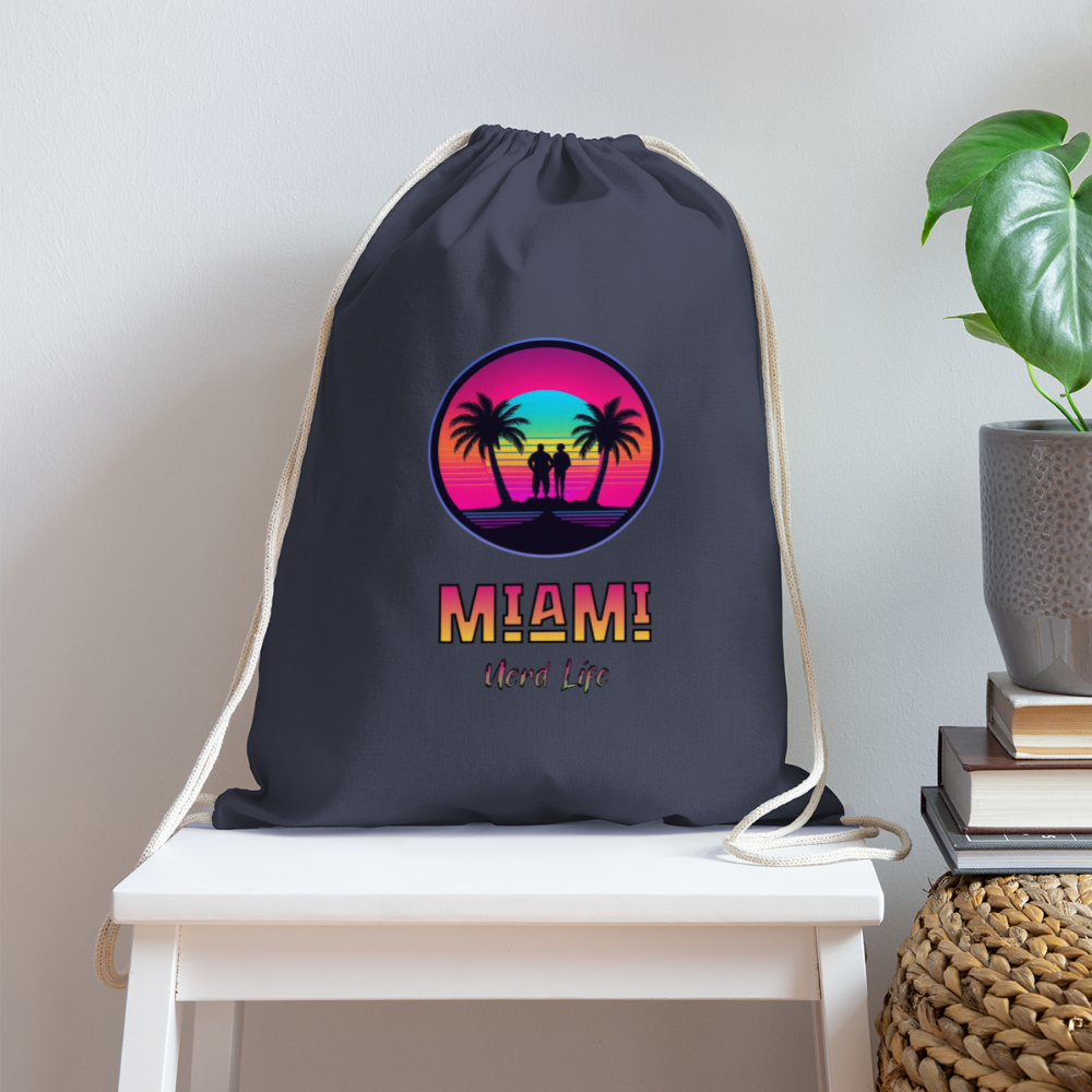 Miami Nerd Life Graphic Cotton Drawstring Bag - navy