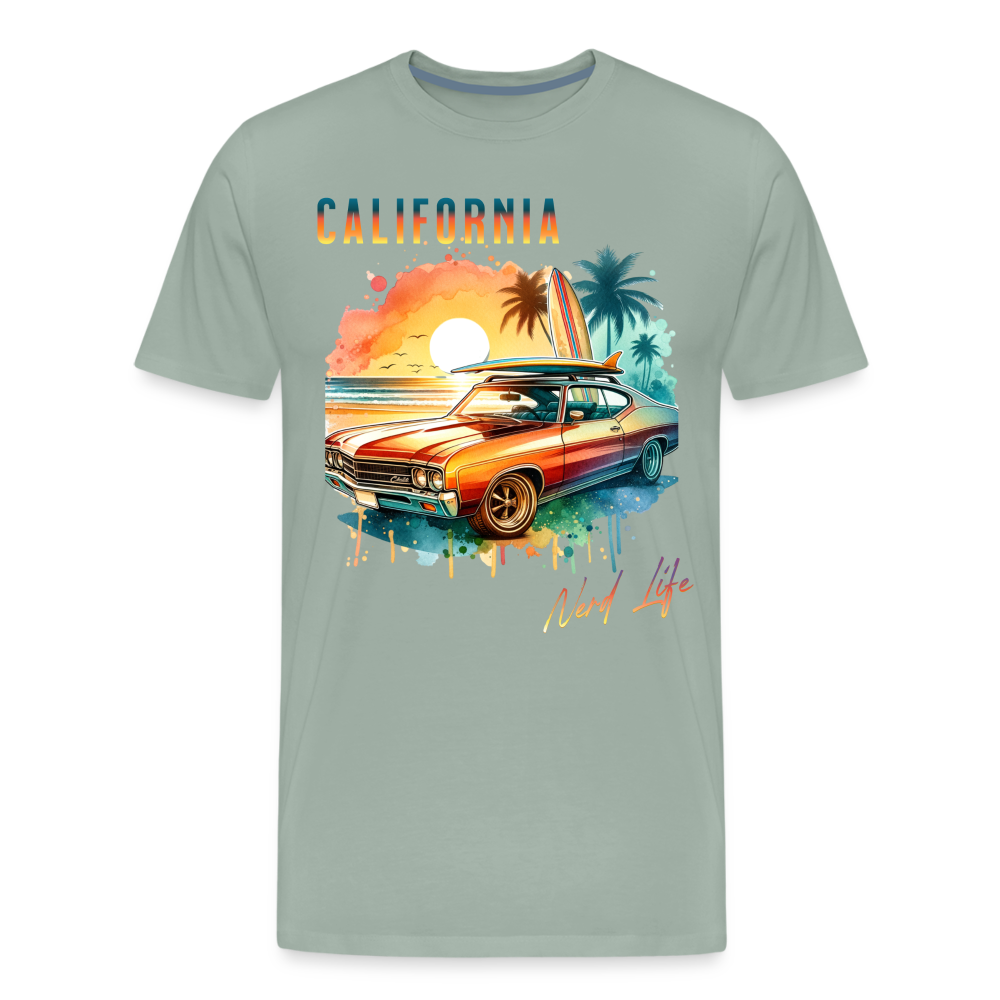 California Nerd Life Sunset Graphic Men's Premium T-Shirt - steel green