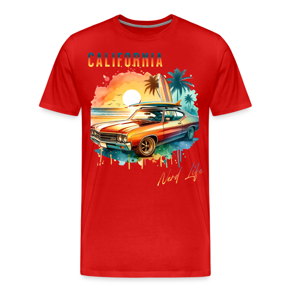 California Nerd Life Sunset Graphic Men’s Premium Organic T-Shirt - red